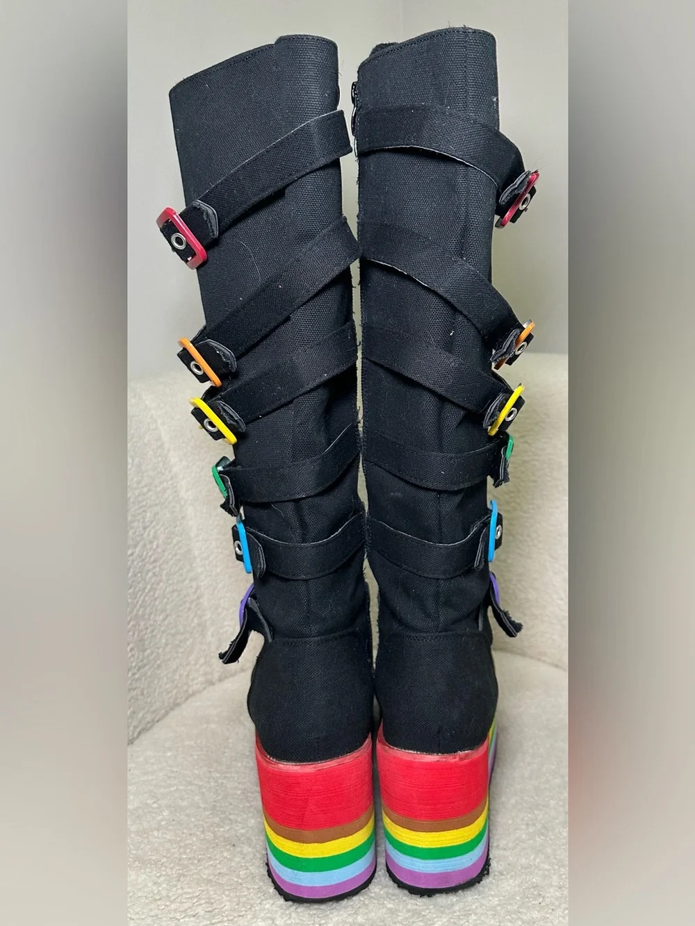 Rainbow Platform Goth Rave Boots Knee High Black Gay Pride‎ Bratz Y2K Cosplay 9